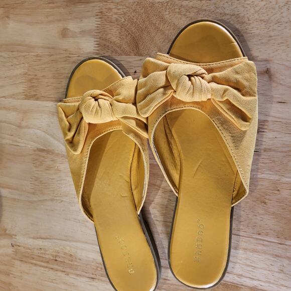 Bamboo Yellow Fabric Bow Slides Size 10 Rubber Sole Padded Comfort - Picture 3 of 9